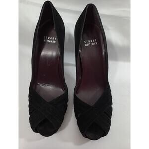 Stuart Weitzman Black Suede Leather Platform Peep Toe Pumps 7.5 M